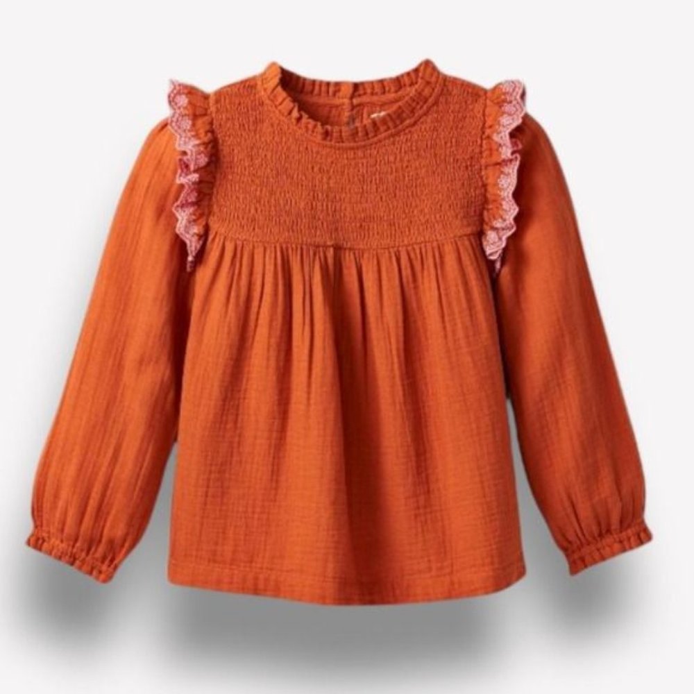 Cat & Jack's Girls Smocked Long Sleeve Ruffled Long Sleeve Top L (10-12)